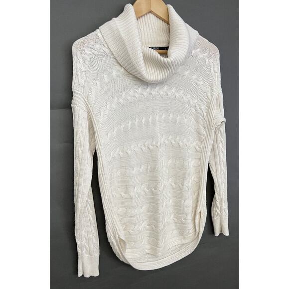 Lauren Ralph Lauren Women’s Sz. M Cream Cowl Neck Sweater Cable Knit Pullover - Picture 2 of 7